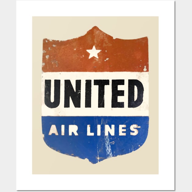 United Air Lines - Distressed, Vintage LuggageSticker Wall Art by offsetvinylfilm